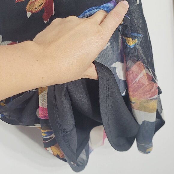 Avon Womens Black Orange Floral Sleeveless Double Layer Summer Midi Dress Size S - Picture 5 of 10